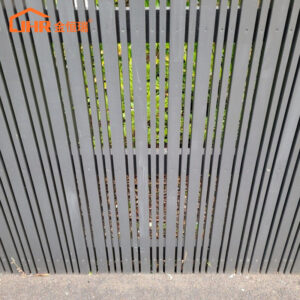 Contemporary Alternating Slat Aluminum Fence – Creates a Pattern of Light & Solid Forms